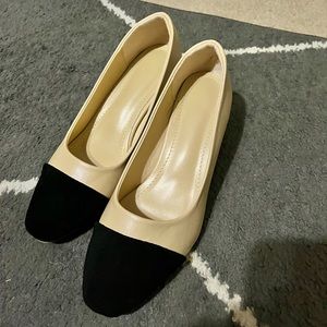 Tan cap toe block heels